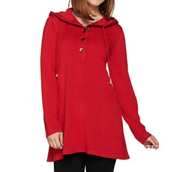 Susan Graver Tops - EUC - Susan Graver Weekend Brushed Back Knit Hooded Pullover
